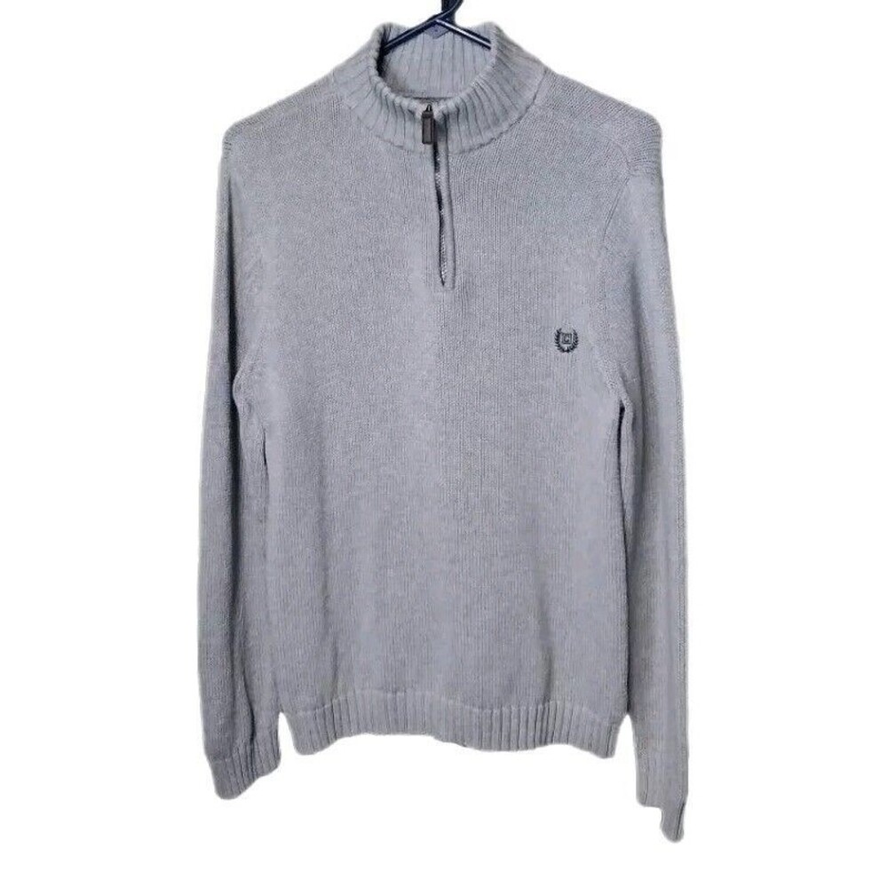 Ralph Lauren Chaps Sweater Medium Gray Quarter Zip Long Sleeve Fitted Length 26"